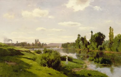 The River Seine at Mantes, ca. 1856 (olje på voksforet lerret)